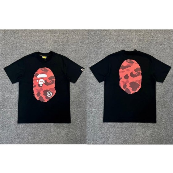 Black BAPE T-Shirt with Red Camo Ape Head (Front & Back)